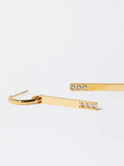 PARFOIS Pendientes De Acero Con Circonitas Dorado New
