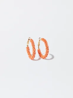 PARFOIS Pendientes De Aro Abalorios Naranja New