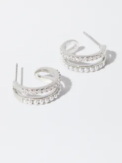 PARFOIS Pendientes De Aro Con Circonitas Plateado Store