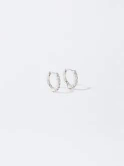 PARFOIS Pendientes De Aro Con Circonitas Plateado Fashion