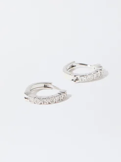 PARFOIS Pendientes De Aro Con Circonitas Plateado Fashion