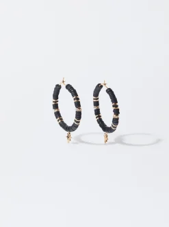PARFOIS Pendientes De Aro Con Cristales Y Charms Negro Discount