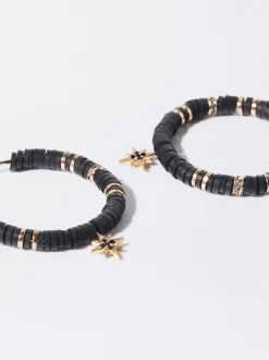 PARFOIS Pendientes De Aro Con Cristales Y Charms Negro Discount