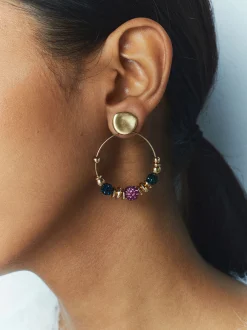 PARFOIS Pendientes De Aro Con Cristales Multicor Flash Sale
