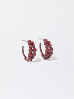 PARFOIS Pendientes De Aro Con Cristales Rojo Store