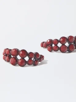 PARFOIS Pendientes De Aro Con Cristales Rojo Store