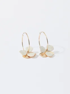 PARFOIS Pendientes De Aro Con Flor Beige Best