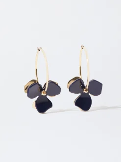PARFOIS Pendientes De Aro Con Flor Azul Sale