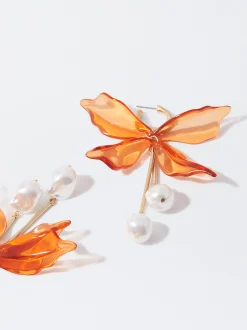 PARFOIS Pendientes De Aro Con Flor Naranja Hot