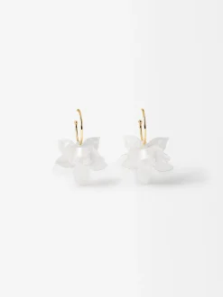 PARFOIS Pendientes De Aro Con Flor Blanco Outlet