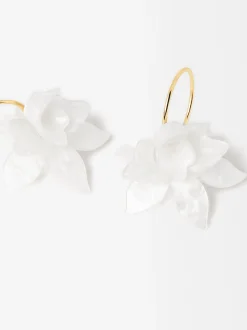 PARFOIS Pendientes De Aro Con Flor Blanco Outlet
