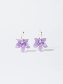 PARFOIS Pendientes De Aro Con Flor Violeta Flash Sale