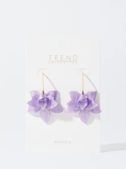 PARFOIS Pendientes De Aro Con Flor Violeta Flash Sale