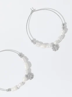 PARFOIS Pendientes De Aro Con Perla De Agua Dulce Plateado Clearance