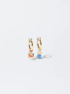 PARFOIS Pendientes De Aro Con Piedra Multicor Discount