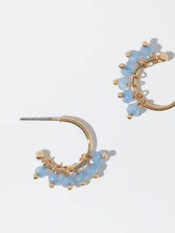 PARFOIS Pendientes De Aro Con Piedra Azul Flash Sale