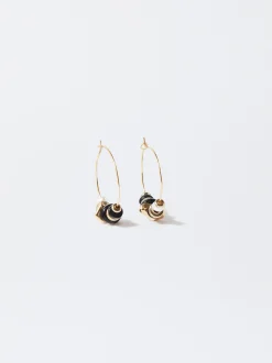 PARFOIS Pendientes De Aro Con Resina Negro Discount