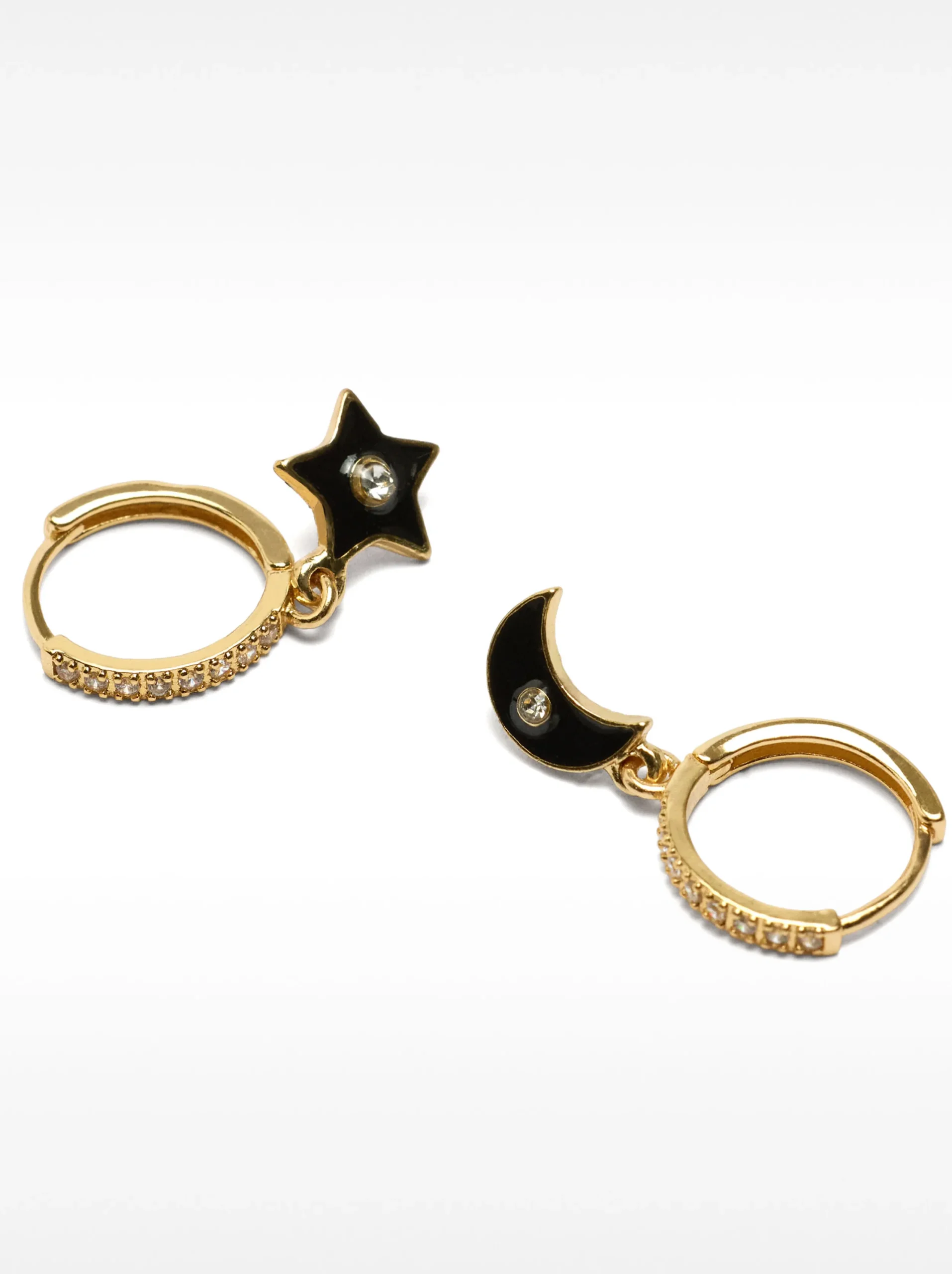 PARFOIS Pendientes De Aro Cortos Luna Y Estrella Negro Discount