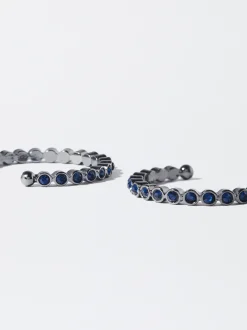 PARFOIS Pendientes De Aro Cortos Con Strass Azul Hot