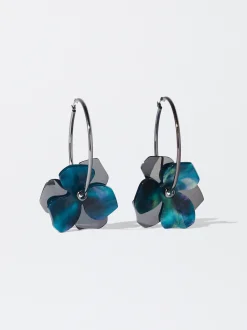 PARFOIS Pendientes De Aro Flor Azul Marino Best Sale
