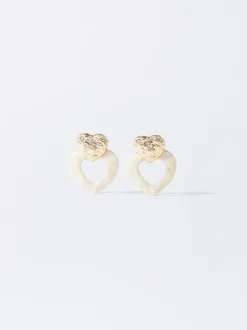 PARFOIS Pendientes De Coraz&oacute;n Esmaltados Beige Hot