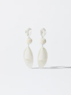 PARFOIS Pendientes De Resina Con Abalorios Blanco Fashion