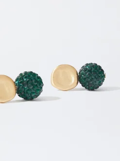 PARFOIS Pendientes Dorados Con Cristales Verde New