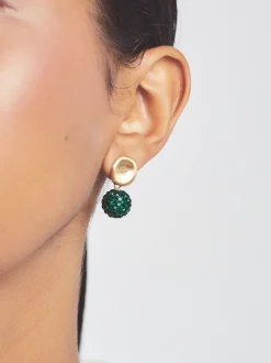 PARFOIS Pendientes Dorados Con Cristales Verde New