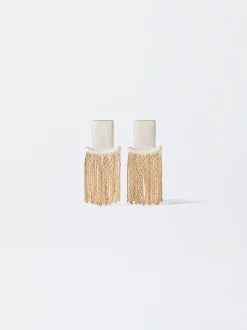 PARFOIS Pendientes Dorados Con Esmalte Beige Hot