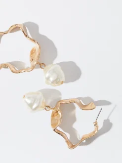 PARFOIS Pendientes Dorados Con Perlas Blanco Hot