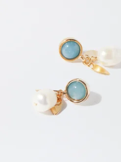 PARFOIS Pendientes Dorados Con Perlas Azul New
