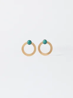 PARFOIS Pendientes Dorados Con Piedra Azul Discount