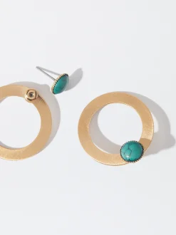 PARFOIS Pendientes Dorados Con Piedra Azul Discount