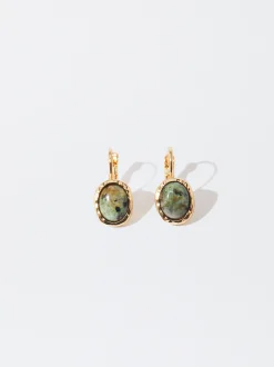 PARFOIS Pendientes Dorados Con Piedra Verde Cheap