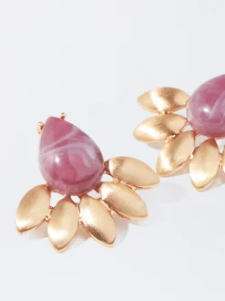 PARFOIS Pendientes Dorados Con Piedra Naranja Shop