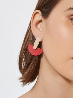 PARFOIS Pendientes Dorados Con Resina Rojo Discount