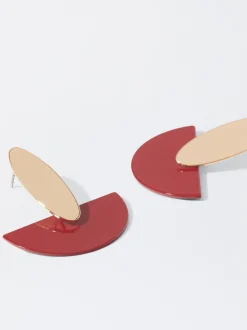 PARFOIS Pendientes Dorados Con Resina Rojo Discount