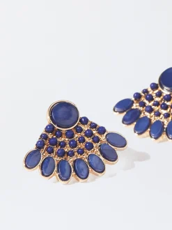 PARFOIS Pendientes Dorados Con Resina Azul Cheap