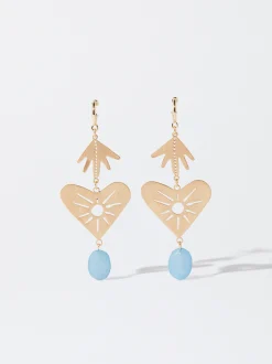 PARFOIS Pendientes Dorados Coraz&oacute;n Azul Best