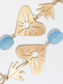 PARFOIS Pendientes Dorados Coraz&oacute;n Azul Best