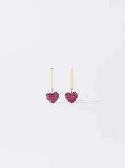 PARFOIS Pendientes Dorados Coraz&oacute;n Fucsia Fashion