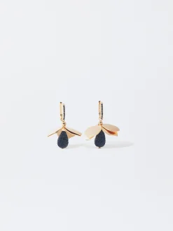 PARFOIS Pendientes Dorados Flor Con Cristales Azul Cheap