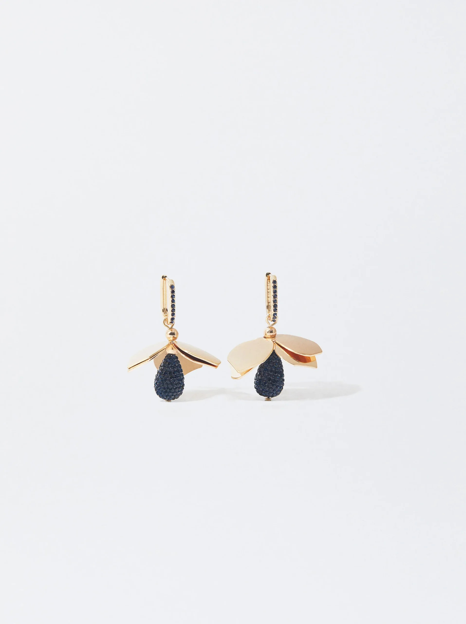 PARFOIS Pendientes Dorados Flor Con Cristales Azul Cheap