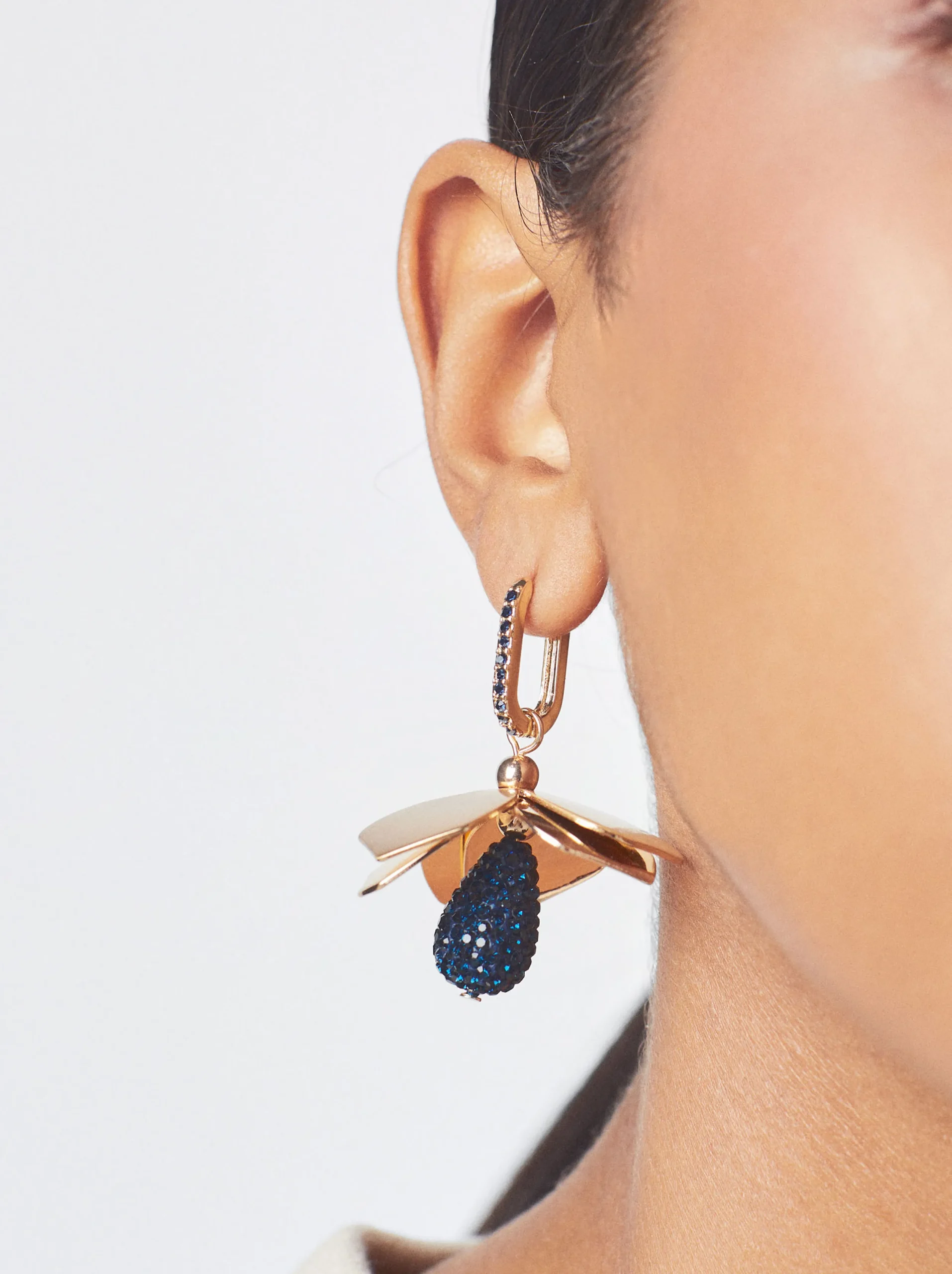 PARFOIS Pendientes Dorados Flor Con Cristales Azul Cheap