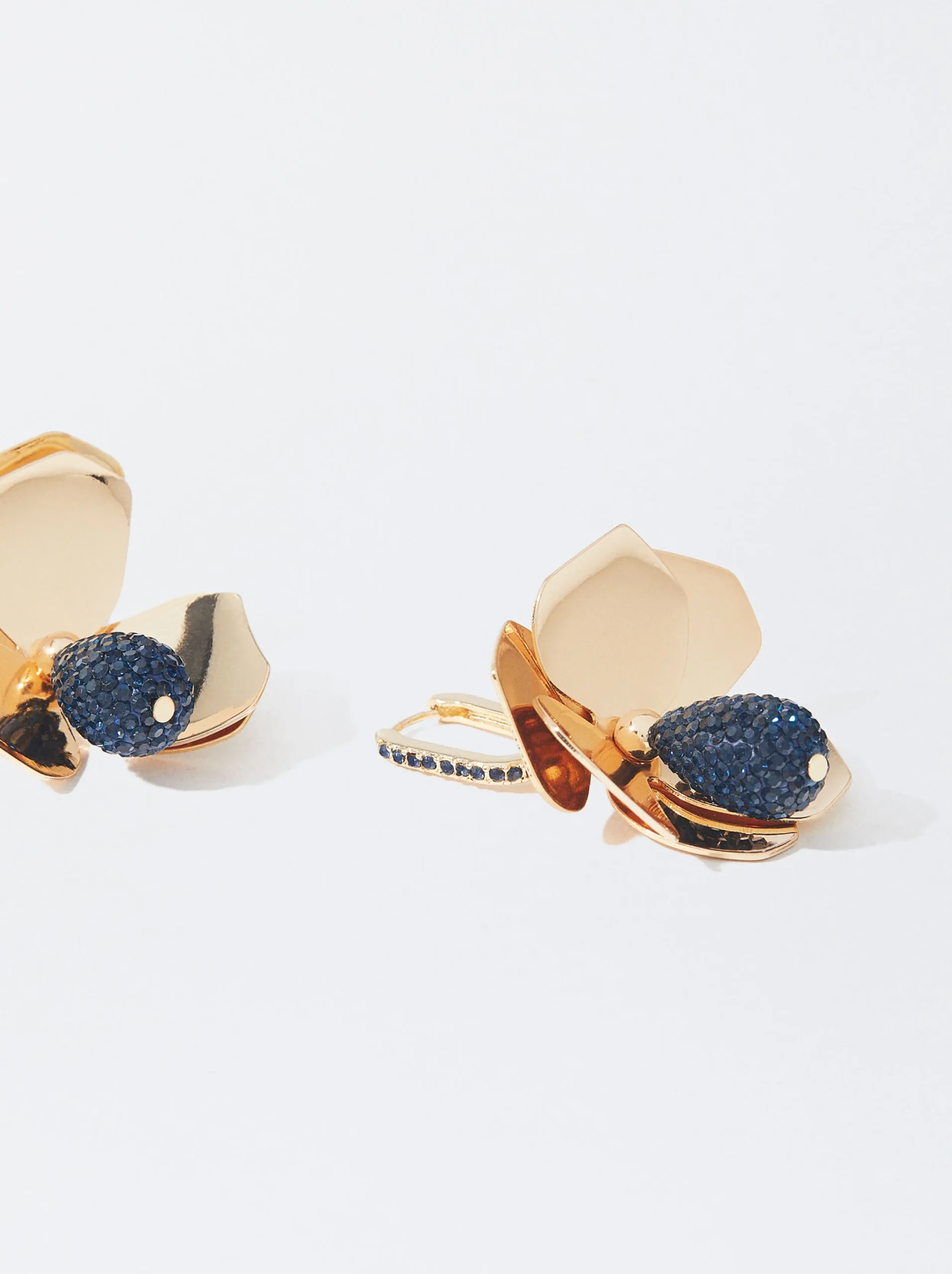 PARFOIS Pendientes Dorados Flor Con Cristales Azul Cheap