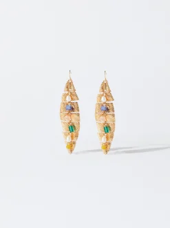 PARFOIS Pendientes Dorados Hoja Multicor Hot
