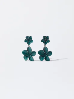 PARFOIS Pendientes Esmaltados Flores Azul Fashion