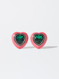 PARFOIS Pendientes Esmaltados Maxi Corazón Rosa Fashion