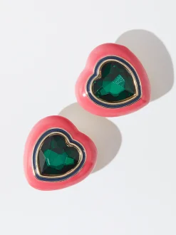 PARFOIS Pendientes Esmaltados Maxi Coraz&oacute;n Rosa Fashion