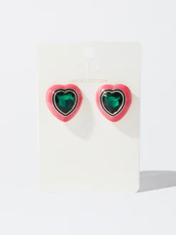 PARFOIS Pendientes Esmaltados Maxi Coraz&oacute;n Rosa Fashion